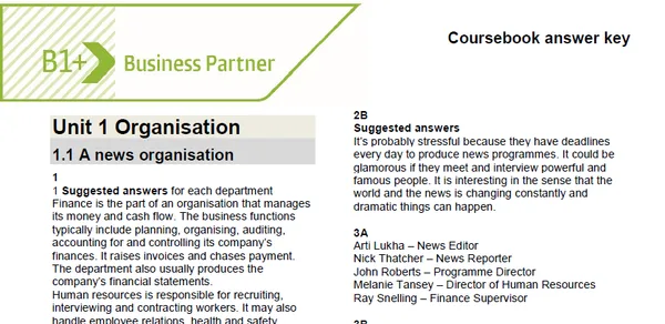 Business partner B1+ Coursebook answer key